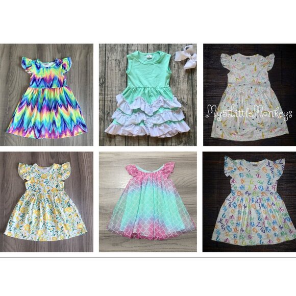 Other - Baby Toddler Girls Boutique Dress Lot Unicorn Mermaid Tie Dye Floral ABC